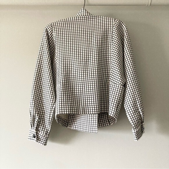 Cabi | 3173 Windowpane Jacket Black Funnel Neck 3/4 Sleeves Button Up XS - Picture 5 of 8